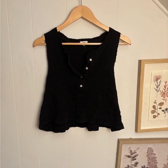 Aerie Cropped Black Ribbed Tank - Picture 1 of 3
